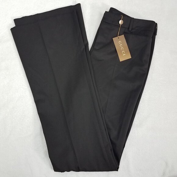 NEW GUCCI Uniform IT Size 44 Black Flared Pants Trousers Black Unfinished Hem - Picture 1 of 13